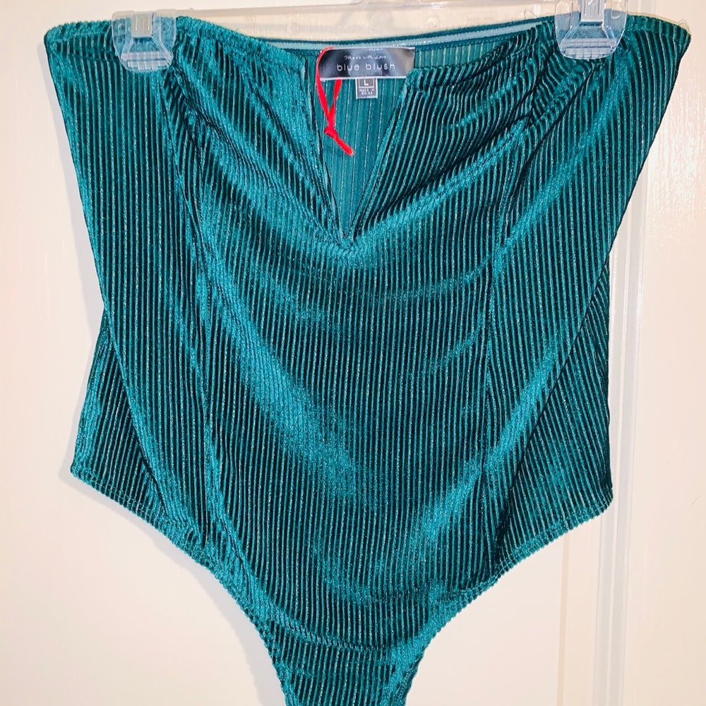 Blue Blush Emerald Velvet Body Suit
